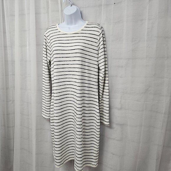Dip Dress Knit White Black Stripes Shift Casual Preppy L - Picture 4 of 8